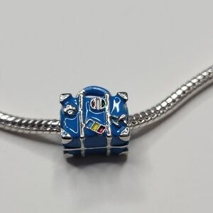 New! For Pandora Or Troll Charm Bracelet Stunning Blue Chunky Suitcase Charm